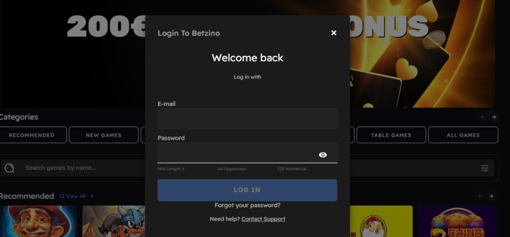 betzino login